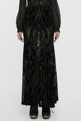 Black Embroidery Lace-Up Sheer Mesh Women's Gothic Skirt